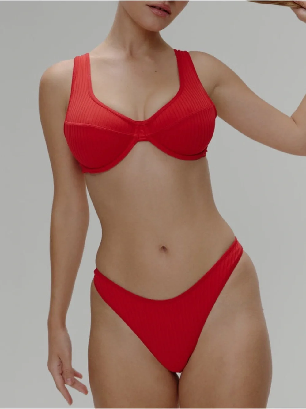 NWT FRANKIE’S BIKINIS Romeo Top & Full Moon Bottoms Bikini Set in Cherry